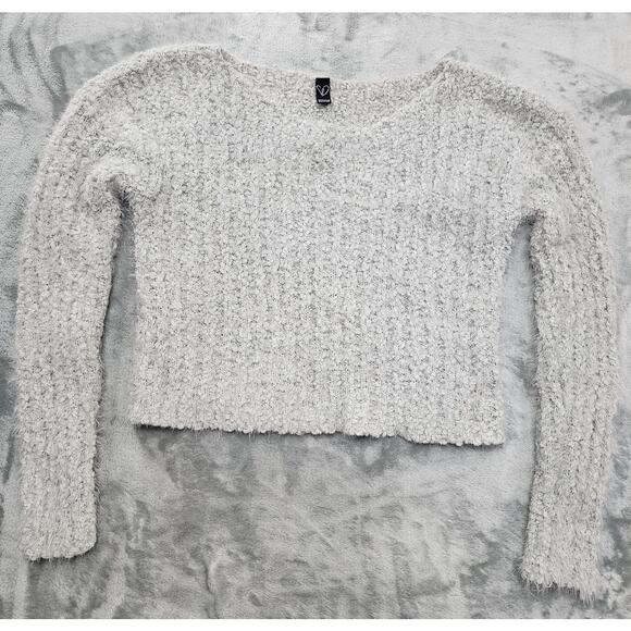 Windsor Cozy Cropped Popcorn Knit Sweater Size M Gray Fuzzy Stretch Casual - Picture 1 of 8